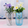 【花瓶】。欧式乡村创意花瓶竖条纹彩色透明玻璃水培家居装饰花器摆件工艺品 商品缩略图0