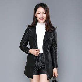 【皮衣】韩版中长款大码女装皮衣修身夹克皮夹克女士机车新款冬季外套