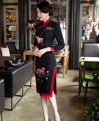 C7225传统毛呢旗袍长款秋冬 商品图3