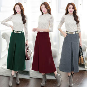 【毛呢半身裙】秋冬新款韩版修身优雅半身长裙女士大码大摆加厚A字裙