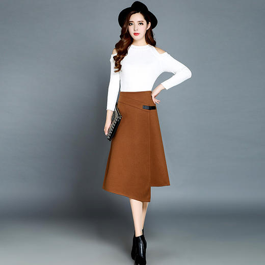 【服饰鞋包】秋冬爆款A字裙毛呢半身裙不规则韩版中长裙武汉 商品图0