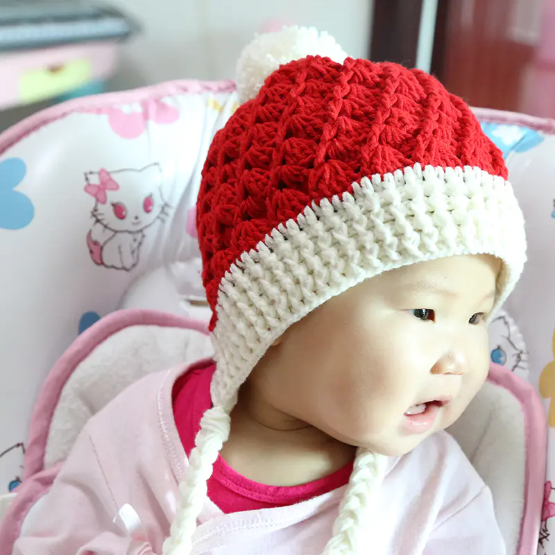 菠萝花圣诞帽手工钩织宝宝毛线帽子斜纹花宝宝帽子毛线编织材料包