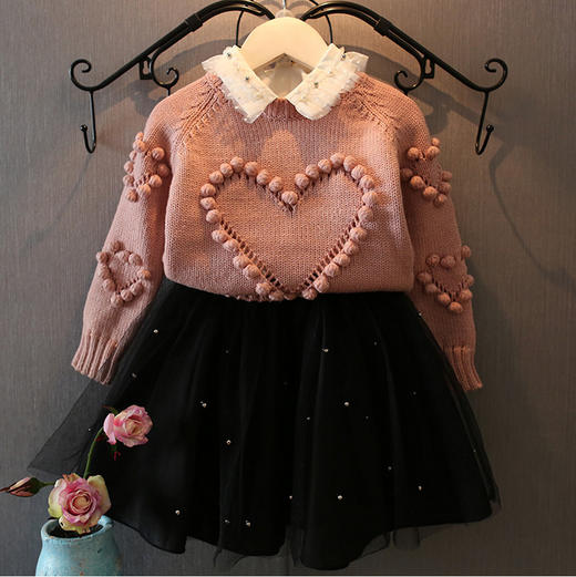 【针织衫】 冬季新款女童韩版可爱心形图案毛衣针织衫 商品图0