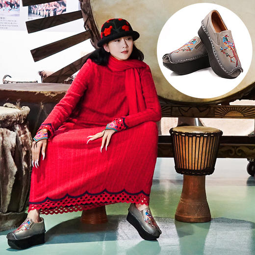 雀上枝头真皮厚底鞋 | 杨丽萍老师经典款 | 现货加急发 商品图0