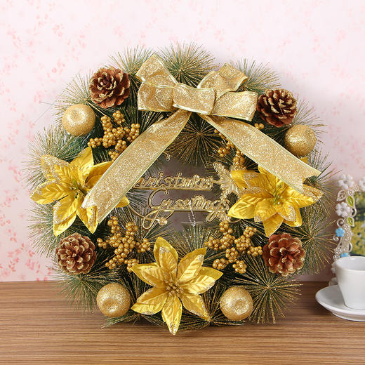 【饰品】*韩式彩色圣诞花环  40cm松针圣诞花环装饰用品  圣诞花环 商品图0