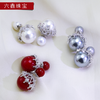 六鑫珠宝 蕾丝两用双面珍珠耳钉 925银 名媛气质 新年红 商品缩略图3