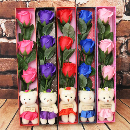 3朵仿真玫瑰香皂花礼盒圣诞节情人节礼物婚庆用品回礼礼盒