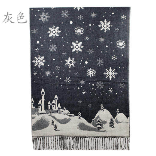【围巾】圣诞款雪花提花羊绒情侣围巾 商品图0
