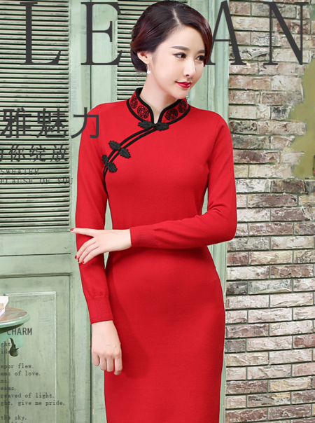 P1611针织衫旗袍裙