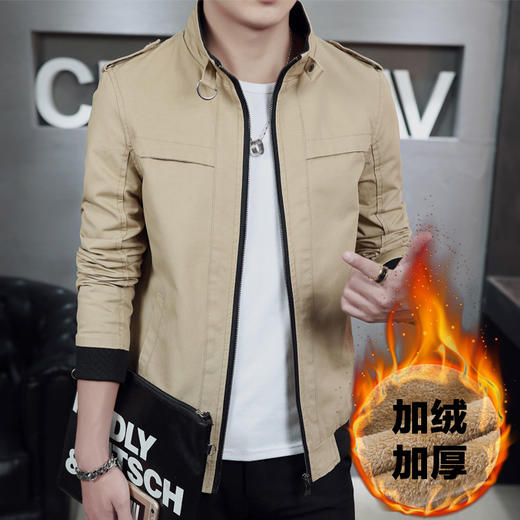 【夹克男】。冬季新款男式夹克韩版修身男加绒加厚夹克立领纯棉休闲大码外套潮 商品图0