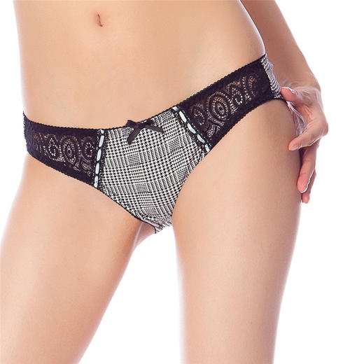 【特价】JINN壹锦全棉莫代尔低腰蕾丝黑白格内裤女 商品图2