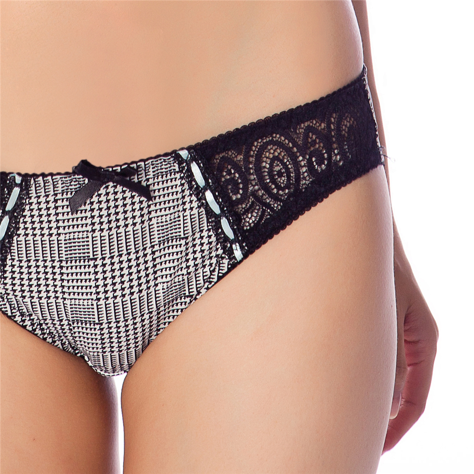 【特价】JINN壹锦全棉莫代尔低腰蕾丝黑白格内裤女