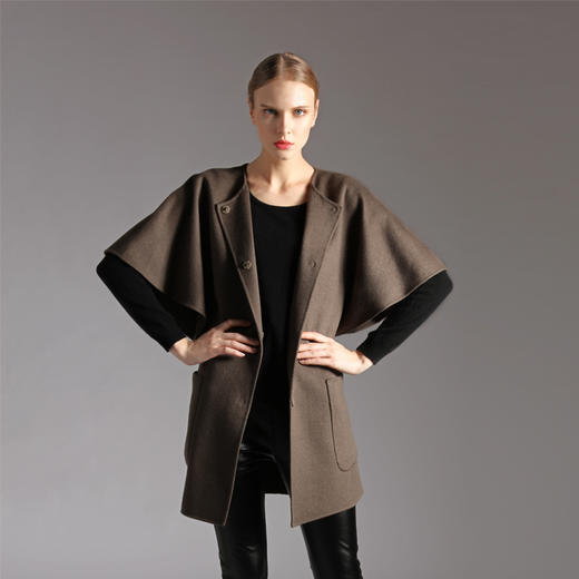 圆领喇叭袖羊绒呢大衣 SJF14P399N 商品图0