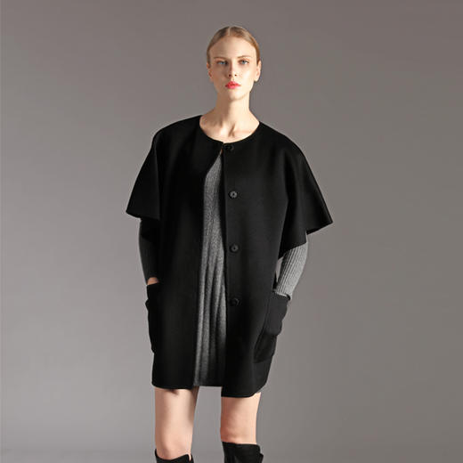 圆领喇叭袖羊绒呢大衣 SJF14P399N 商品图5