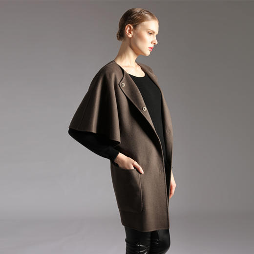 圆领喇叭袖羊绒呢大衣 SJF14P399N 商品图1
