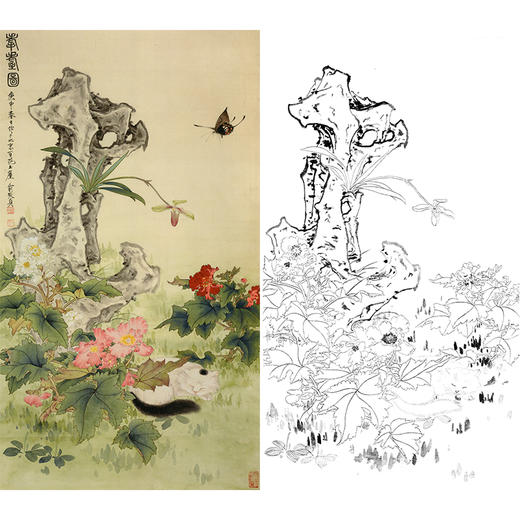 竖幅工笔花鸟白描底稿-俞致贞《耄耋图》-多种白描尺寸可选-HV07 商品图0