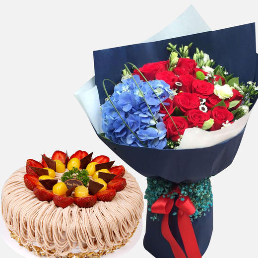 混搭花束 生日蛋糕套餐-送女友父母朋友老师父亲节 - 绿韵花田鲜花店