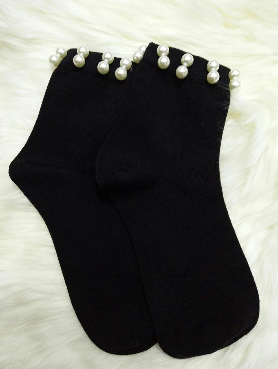 韩版火爆黑色双珠女袜买三双送一双包邮