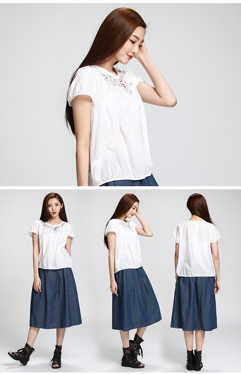 水淼大码女装2016夏装新款胖mm时尚简约休闲绣花t恤s2056k6549