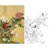 竖幅工笔花鸟白描底稿-牡丹-俞致贞百花争妍-JV03 商品缩略图0