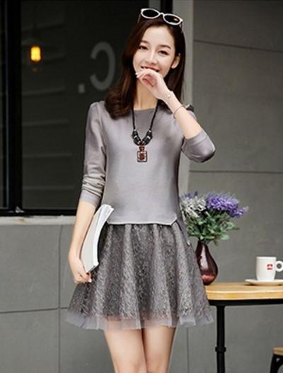 AL7619春季女款新装潮流衫+蕾丝半身裙时尚套装（送项链） 商品图1