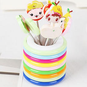 【居家日用】创意可爱卡通树脂不锈钢水果叉（8个装）水果签 创意礼品