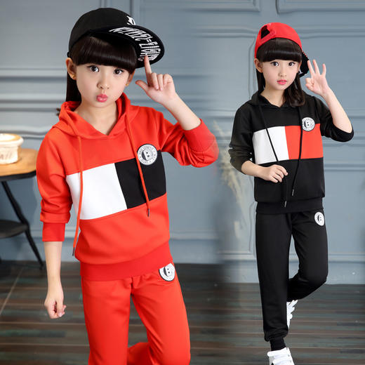 【女童】童装女童春款套装  新品韩版中大童拼接方块套头儿童两件套春装 商品图0