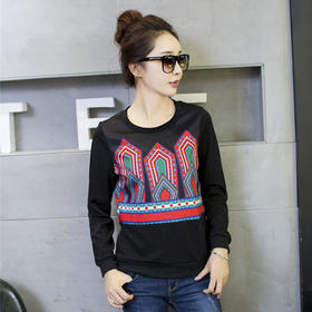 【服饰鞋包】春秋女装新款韩版宽松抽象图案长袖t恤女打底衫女士上衣