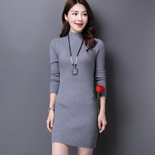 【服饰鞋包】女式中长款修身针织毛衫 半高领套头打底毛衣紧身韩版春秋新装 商品图0