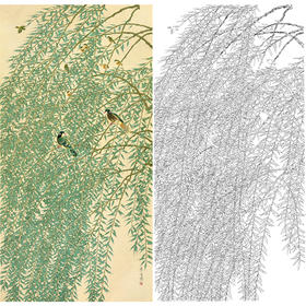 竖幅工笔花鸟白描底稿-周彦生《二月春风》-多种白描尺寸可选-QN06