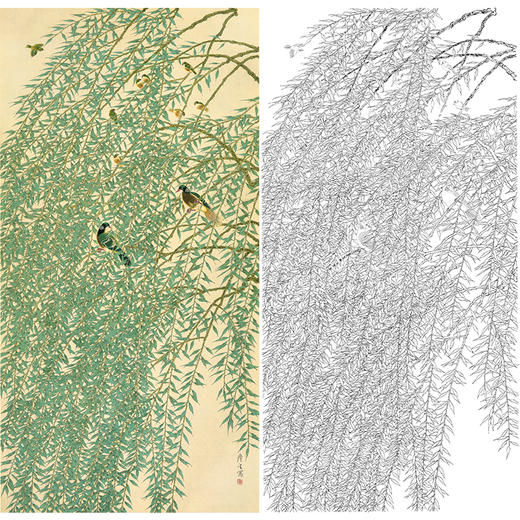 竖幅工笔花鸟白描底稿-周彦生《二月春风》-多种白描尺寸可选-QN06 商品图0