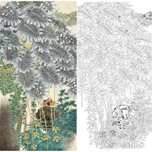 竖幅工笔花鸟白描底稿鸳鸯周彦生碧涧清流多种白描尺寸可选qn07