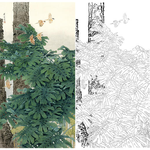 竖幅工笔花鸟白描底稿-周彦生《春之旅》-多种白描尺寸可选-QN10 商品图0