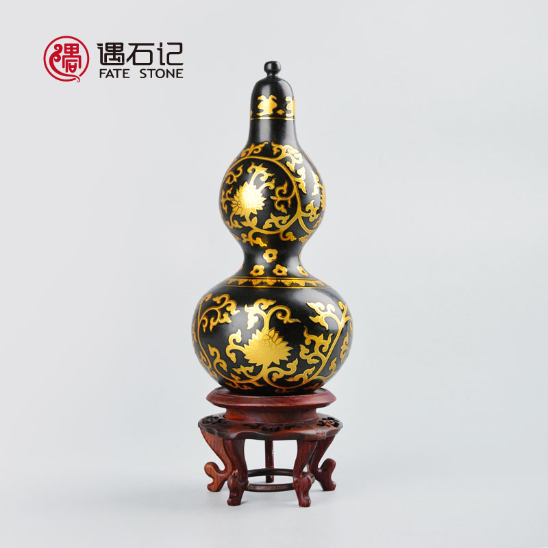 遇石记【泰山墨玉】泰山三宝之泰山宝福禄缠枝莲纹葫芦摆件