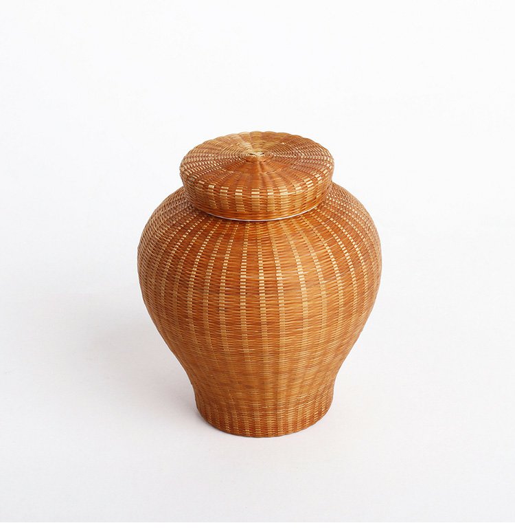 自然家竹丝扣瓷瓷胎竹编美人茶叶罐储茶器白瓷存茶器