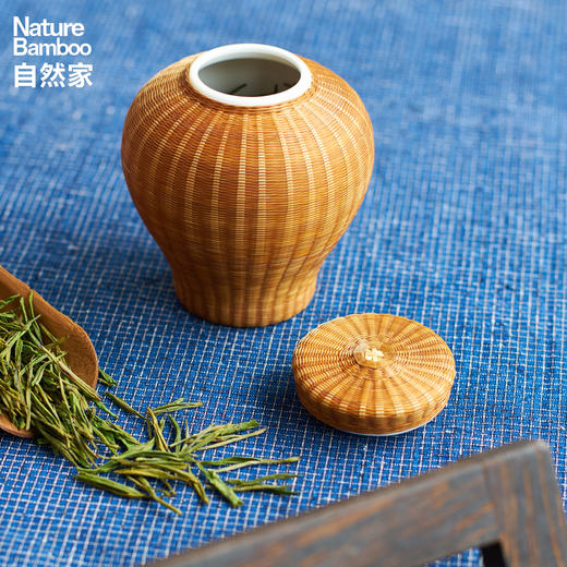 自然家竹丝扣瓷瓷胎竹编美人茶叶罐储茶器白瓷存茶器