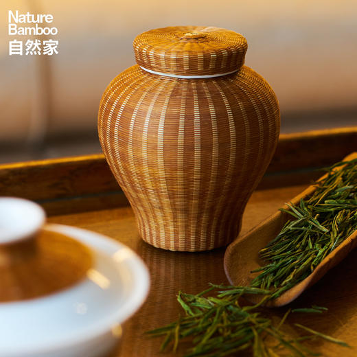 自然家竹丝扣瓷瓷胎竹编美人茶叶罐储茶器白瓷存茶器