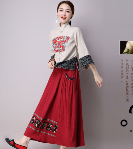 FGN676复古文艺棉麻中式改良盘扣套装