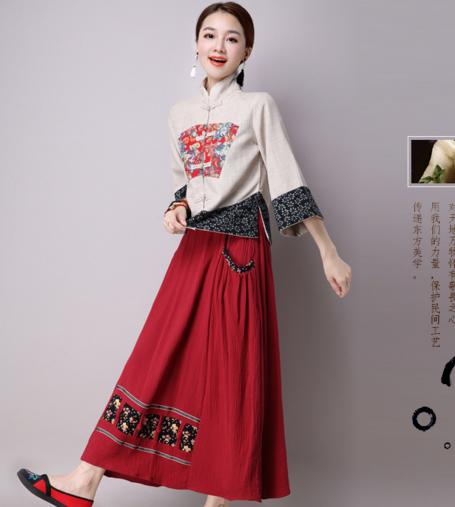 FGN676复古文艺棉麻中式改良盘扣套装 商品图0