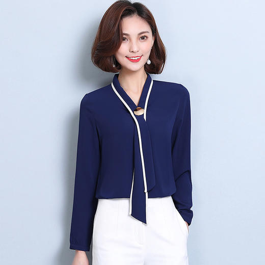 寒冰紫雨时尚女装小v领飘带修身女士打底衫上衣服aaa460