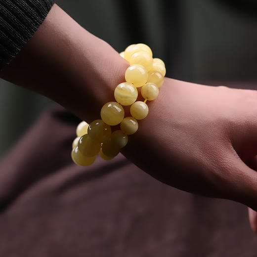蜜密天然白花蜜蜡单圈佛珠手串