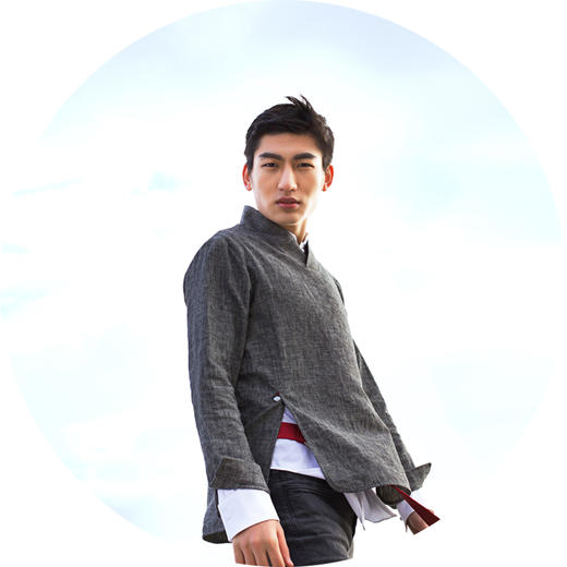 子皿三石 设计师原创 新中式男装 如意V领色织罩衫 商品图2