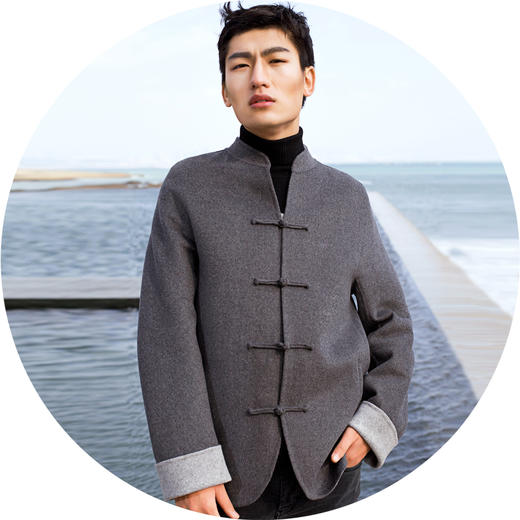 子皿三石 设计师原创 新中式男装 大吉大利系列 双面羊毛开襟外套 商品图1