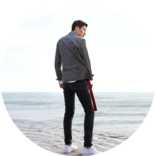 子皿三石 设计师原创 新中式男装 如意V领色织罩衫 商品图3