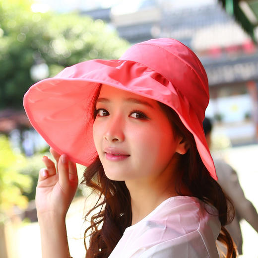 【优美】女夏防紫外线沙滩太阳帽防晒可折叠凉帽 商品图1