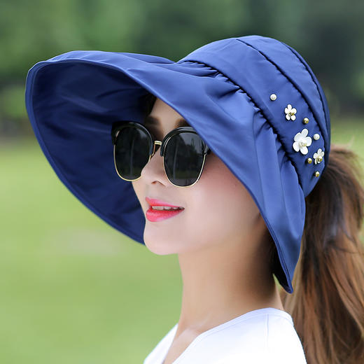 【优美】女夏防紫外线沙滩太阳帽防晒可折叠凉帽 商品图2