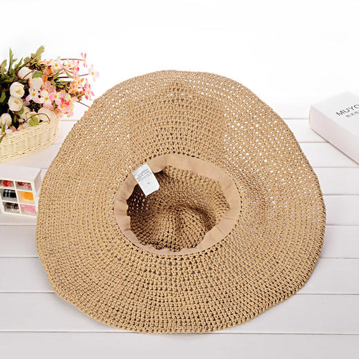 【优美】度假旅行沙滩帽大沿遮阳帽折叠软纸草帽 商品图2