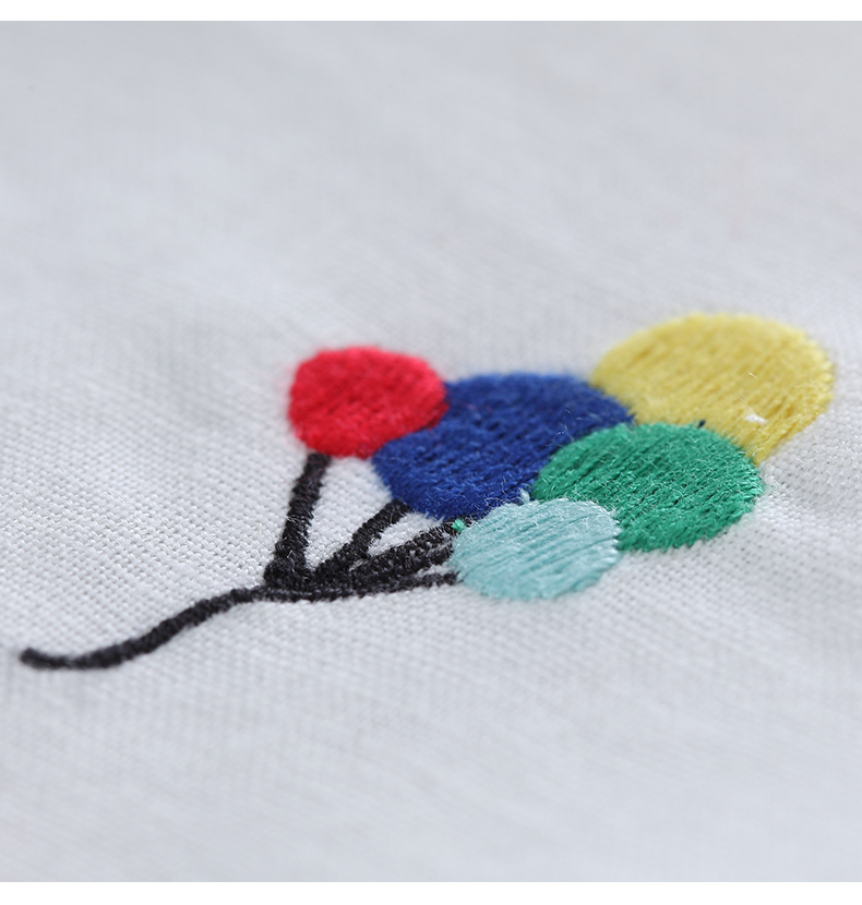 初语女长袖翻领小气球刺绣白衬衣简约棉麻修身衬衫女8710212015