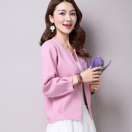 【服饰鞋包】新款纯色春秋季新品舒适针织开衫外套短款毛衣女薄款 商品图0