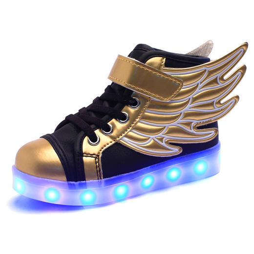 【童鞋】儿童USB充电发光鞋男童冬LED带亮灯鞋翅膀七彩灯闪光运动童鞋黑色 商品图0